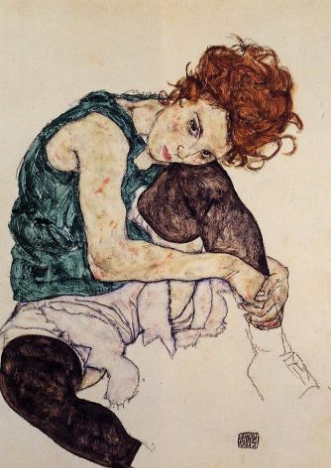 8. "Сидящая женщина с согнутым коленом", Эгон Шиле, 1917 г.