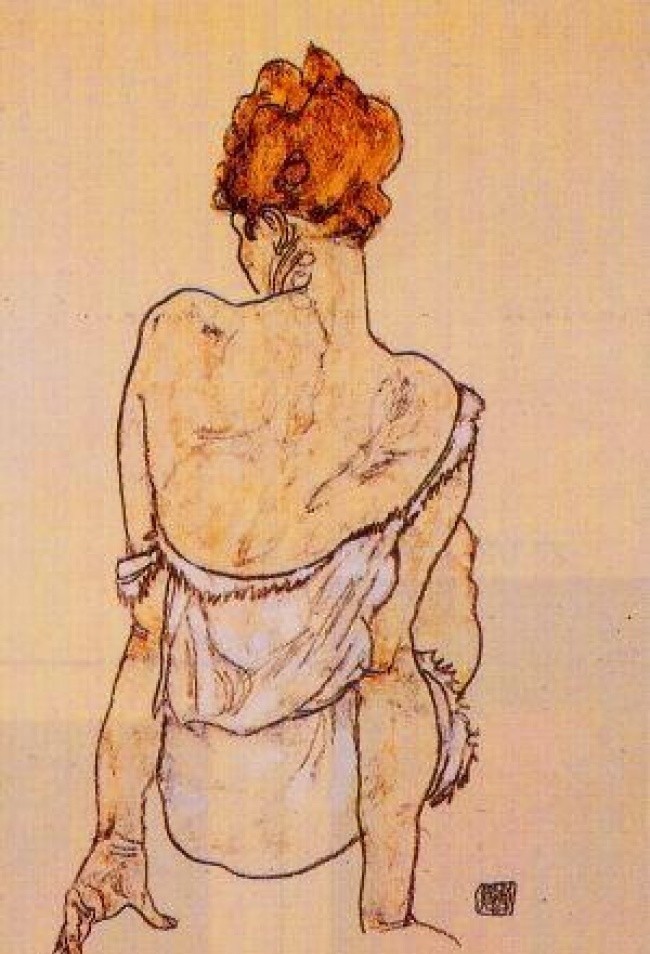 4. "Сидящая женщина со спины", Эгон Шиле, 1913 г.