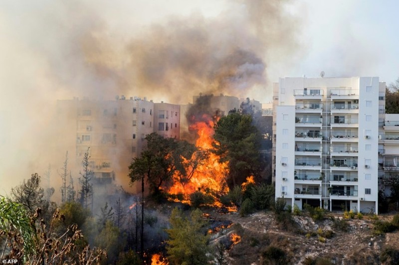 10-метровое пламя угрожало нескольким многоэтажным жилым домам Хайфы