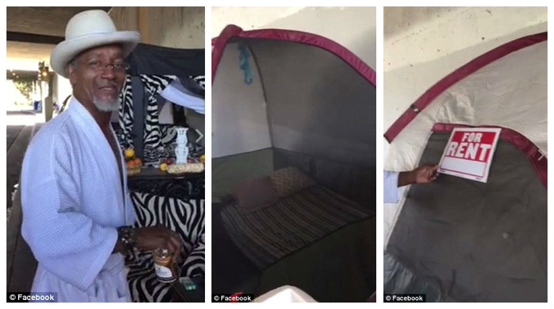 Бездомный обустроил для себя райское местечко под автострадой - с огромной кроватью и джакузи