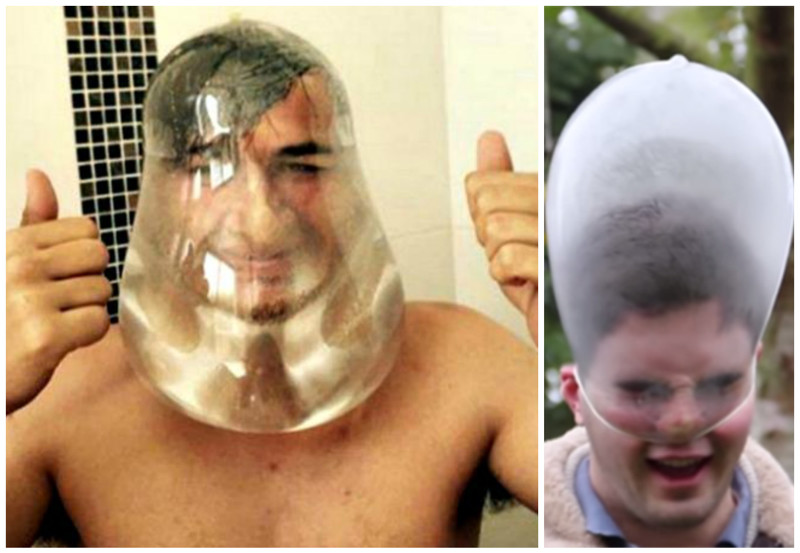 Флешмоб - Презерватив на голове. Наполненный водой презерватив натягивали на голову...