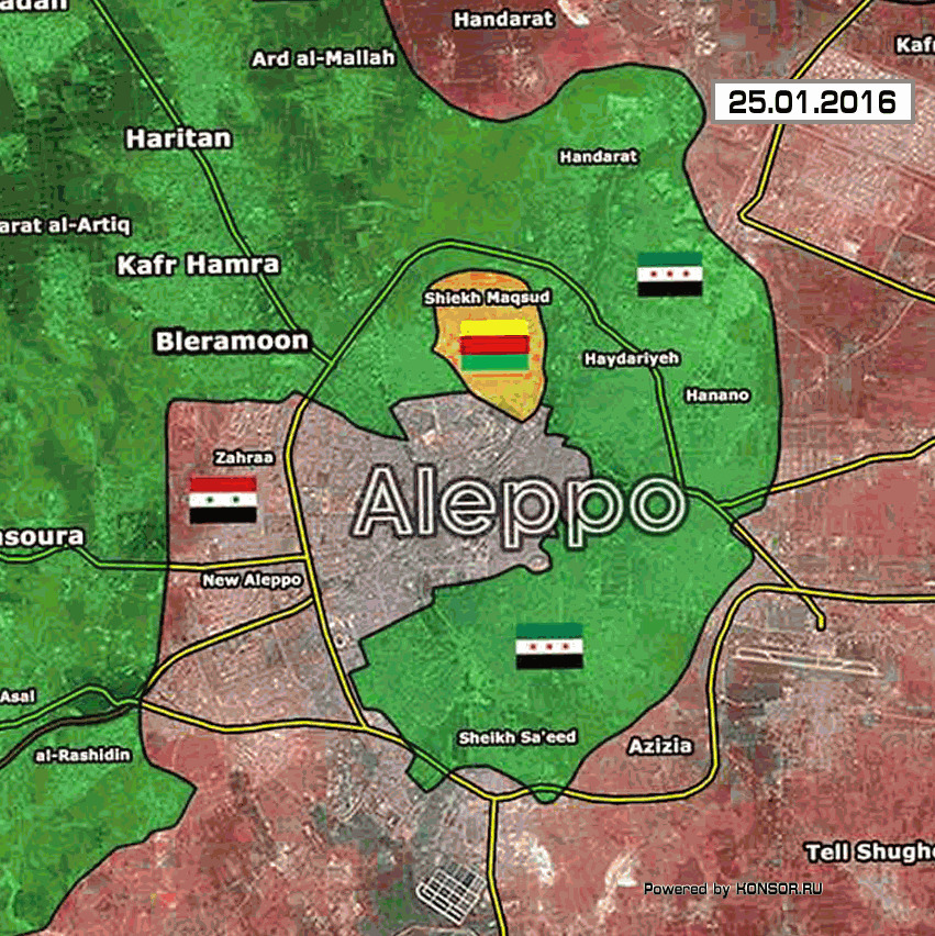 Изменение линии фронта в Алеппо за 2016 год (GiF)