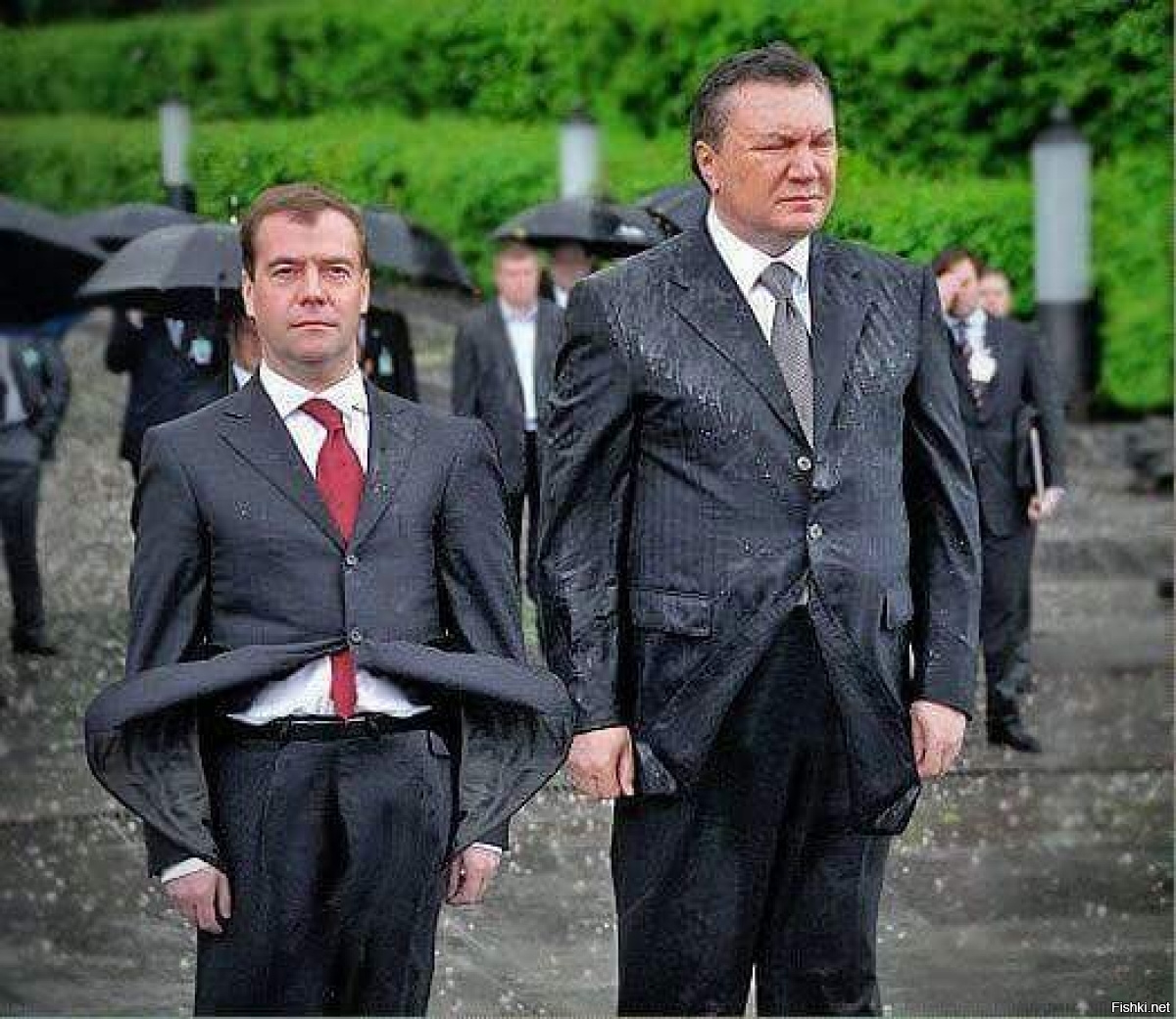 Медведев и Янукович под дождем