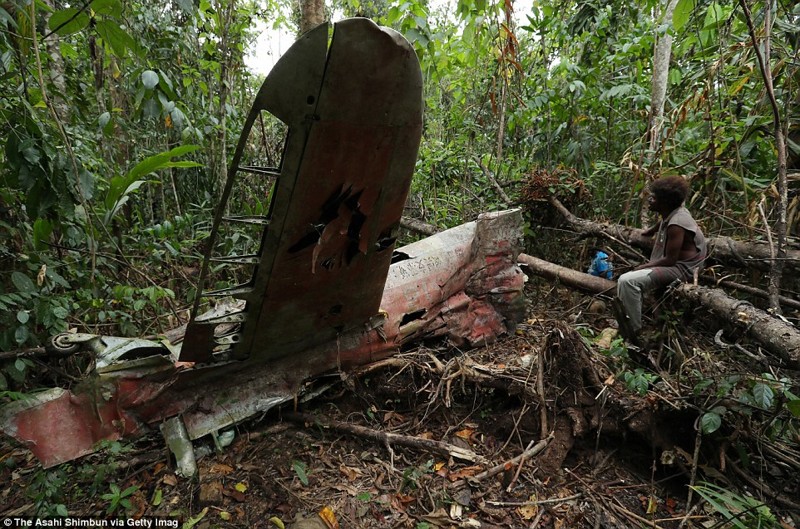 Крыло японского истребителя так и торчит в густых джунглях острова Гуадалканал
