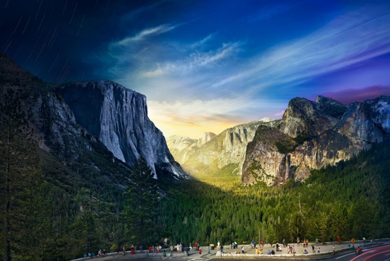 Для создания этого изображения «день-ночь» фотографу потребовалось сделать 1 036 кадров в течение более 26 часов на склоне горы в национальном парке Йосемити 