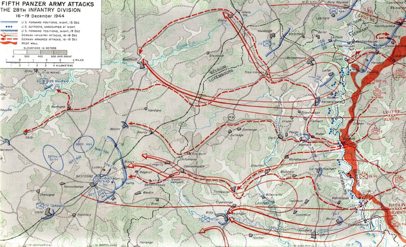 Продвижение 5-й немецкой танковой армии на центральном участке Арденнского наступления с 16 по 19 декабря 1944 г.