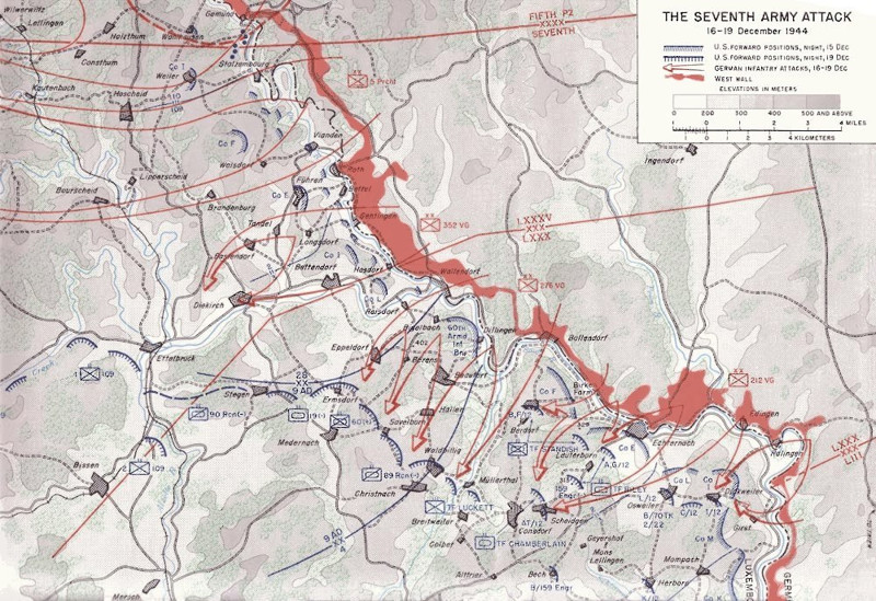 Продвижение 7-й немецкой армии на южном участке Арденнского наступления с 16 по 19 декабря 1944 г.