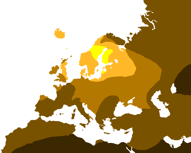 Географическое распределение блондинов в Европе.