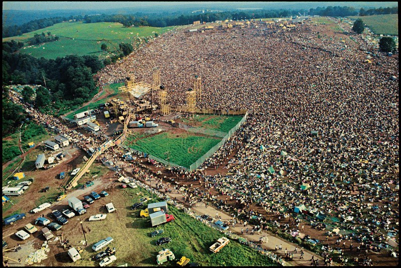 Вид Вудстокского рок-фестиваля с воздуха, 1969: