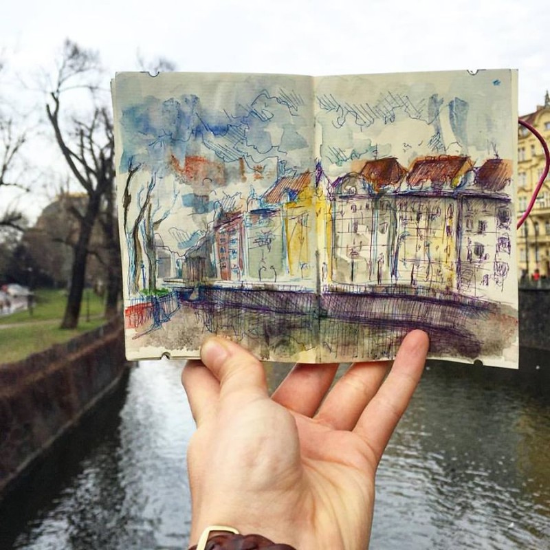  Необычный проект: студентка ежедневно делает по одной зарисовке Праги