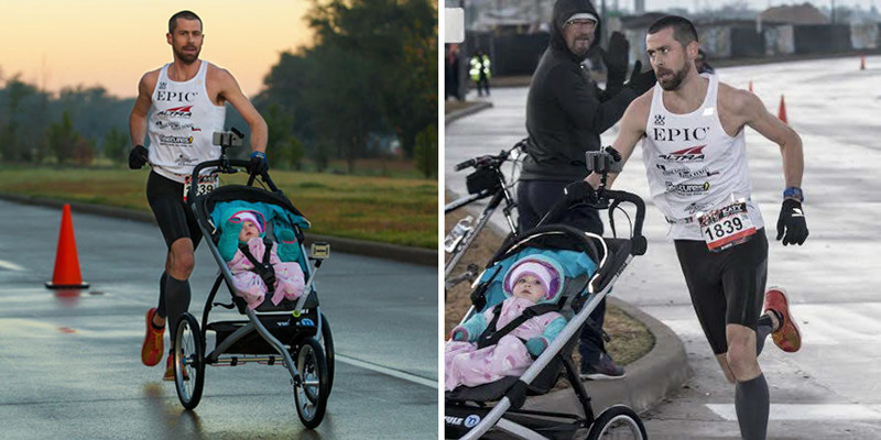  Папа выиграл марафон, везя впереди коляску с дочкой: отличный пример для подражания! 
