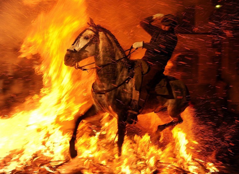 В Испании дух лошадей очищают огнём