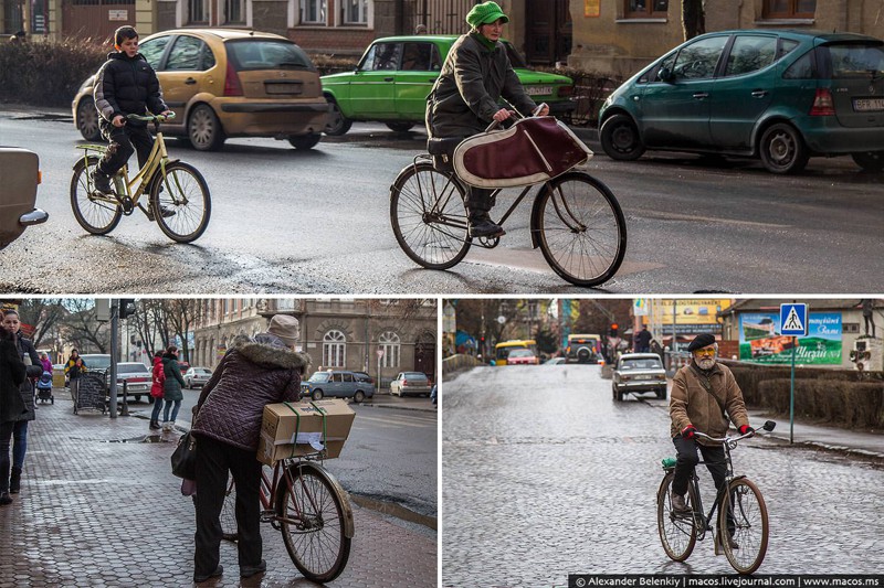 19 Главный транспорт береговчан — велосипед. Видел такое и в других городах запада Украины, а вот на востоке велик не особо в почёте, по крайней мере зимой.