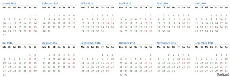 3. Но если в современной компьютерной программе посмотреть в календаре даты за 1916 год, мы увидим полное несоответствие.