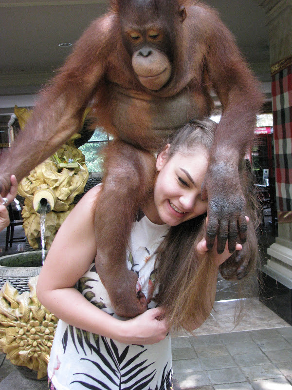 Шимпанзе девушку. Обезьяна на плече. Обезьяна и баба. Мартышка на плече.