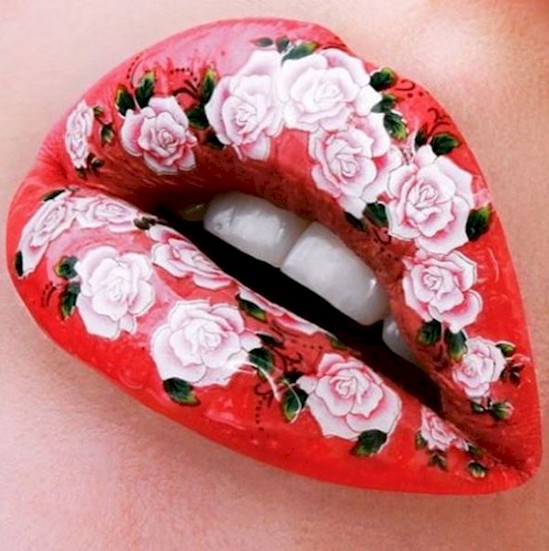 Розы красные губы, искусство, макияж