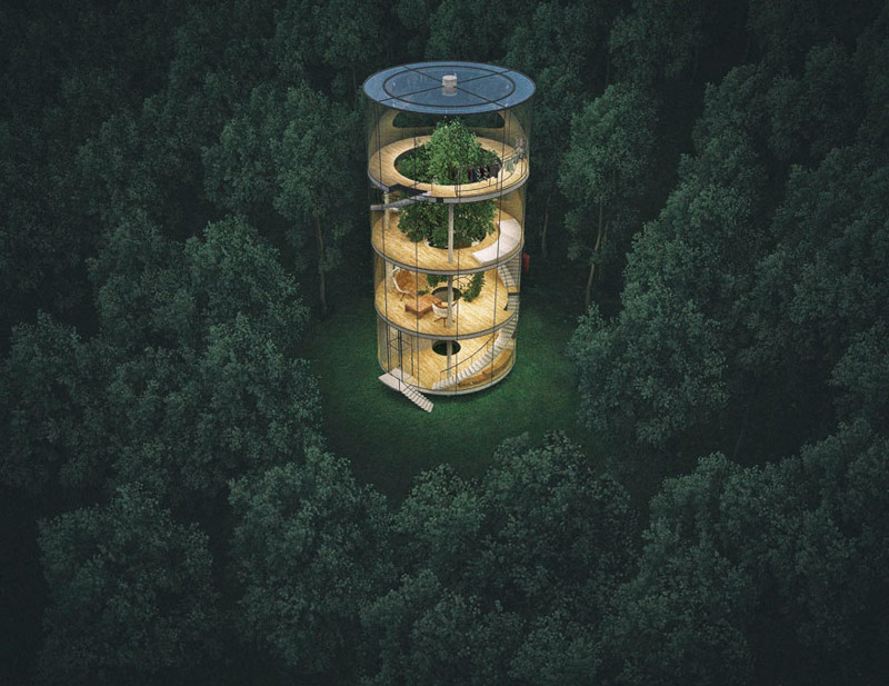 В Казахстані вигадали нереальний скляний будинок у вигляді труби навколо дерева - фото 2