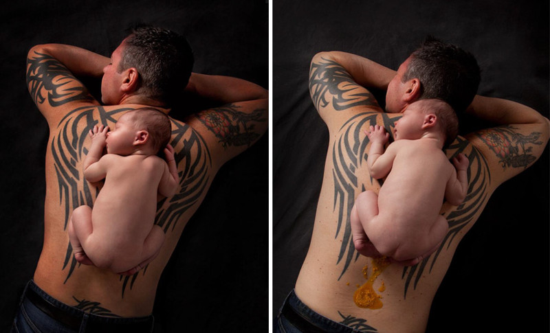 5. Малыш на спине у папы младенцы, прикол, фотосессии, юмор