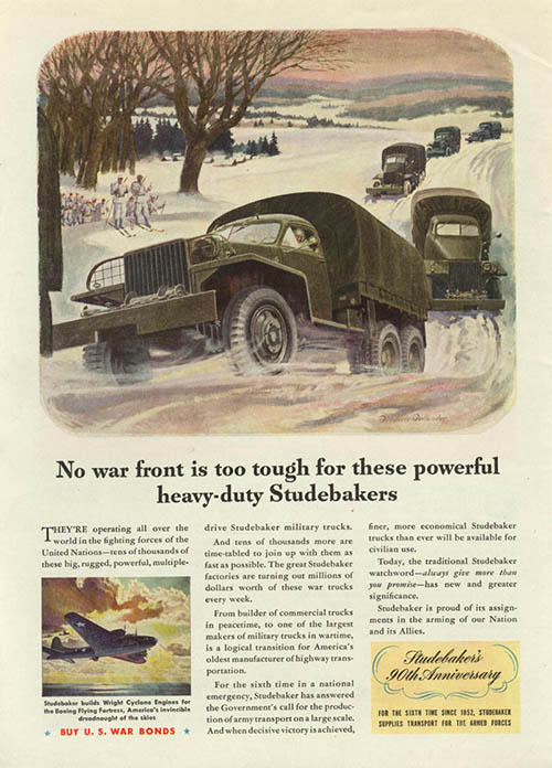 Реклама ранних модификаций US6 с одной фарой. «Этим мощным тяжелым Studebaker никакой фронт не страшен!».