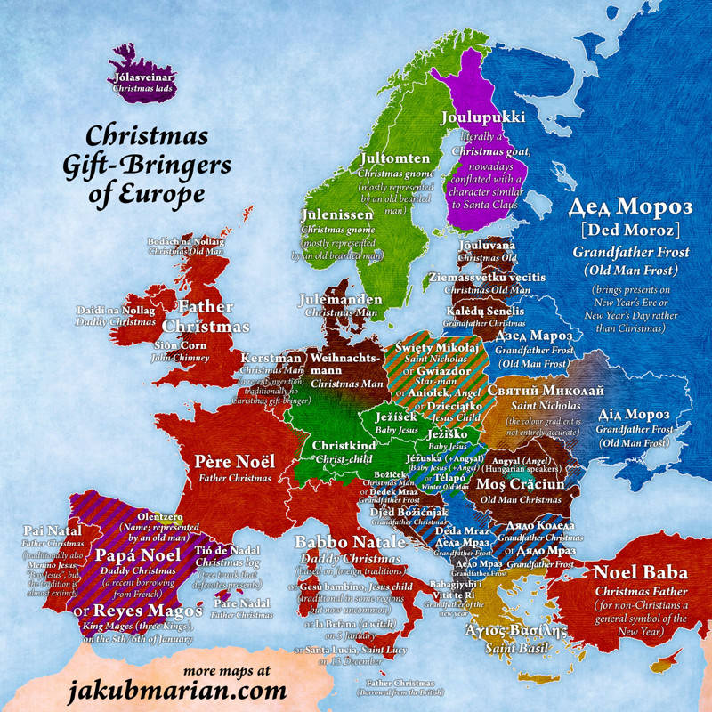 Кто в Европе детям приносит подарки на Рождество/НГ