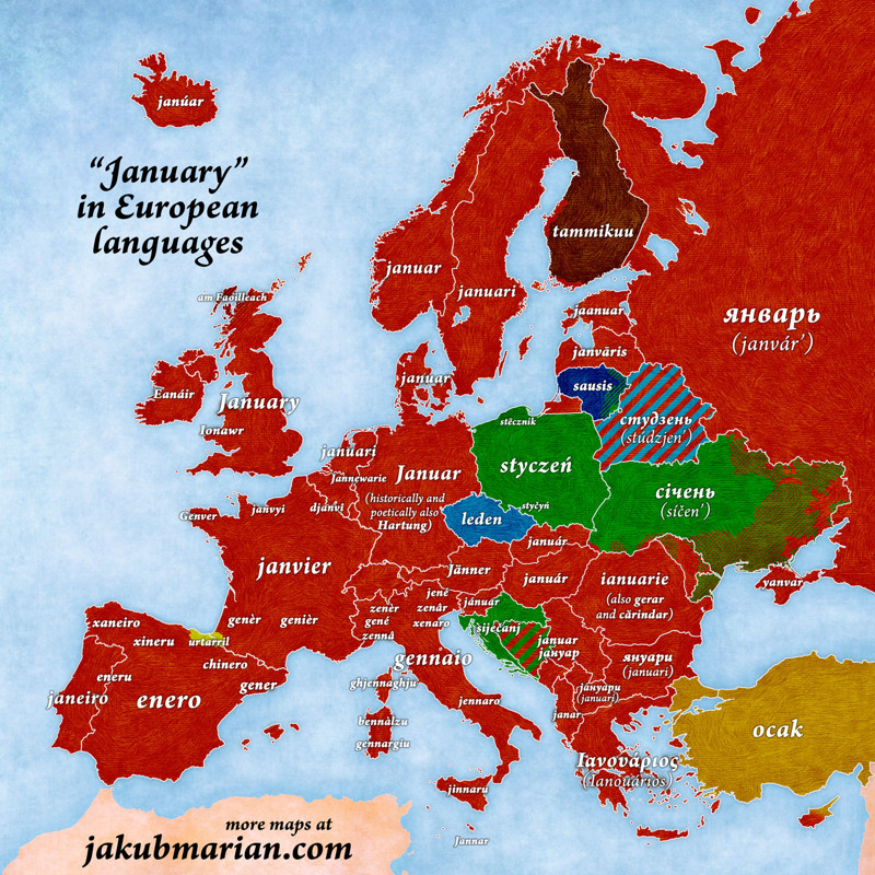 Так на европейских языках будет звучать слово "январь"