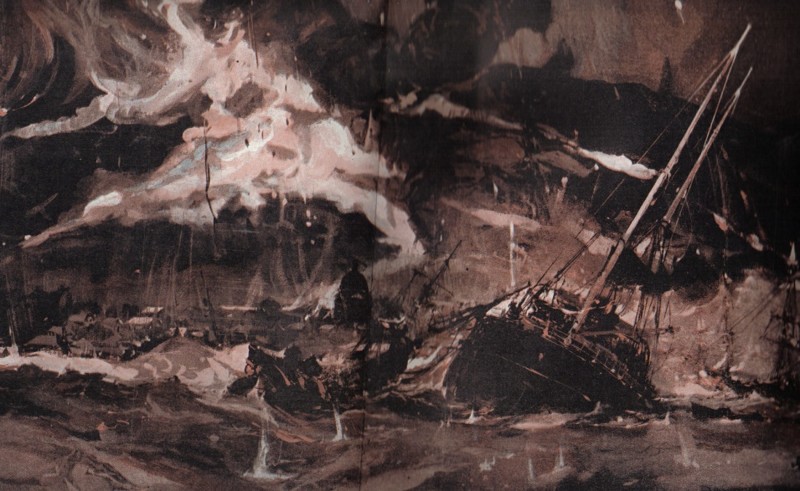 Гибель судов в гавани порта Сен-Пьер. Картина художника