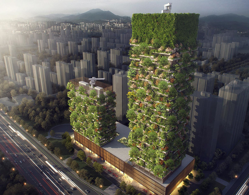 Так будет выглядеть "Вертикальный лес" в Нанкине в 2018 году