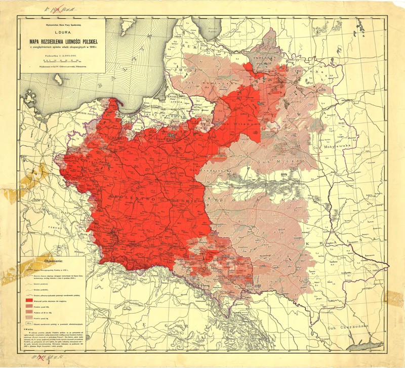 Карта польского население, по спискам 1916 года