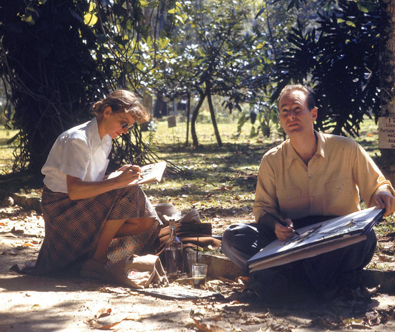 Художники Мэри и Ли Блэр работают над эскизами флоры в Бразилии, 1941 год