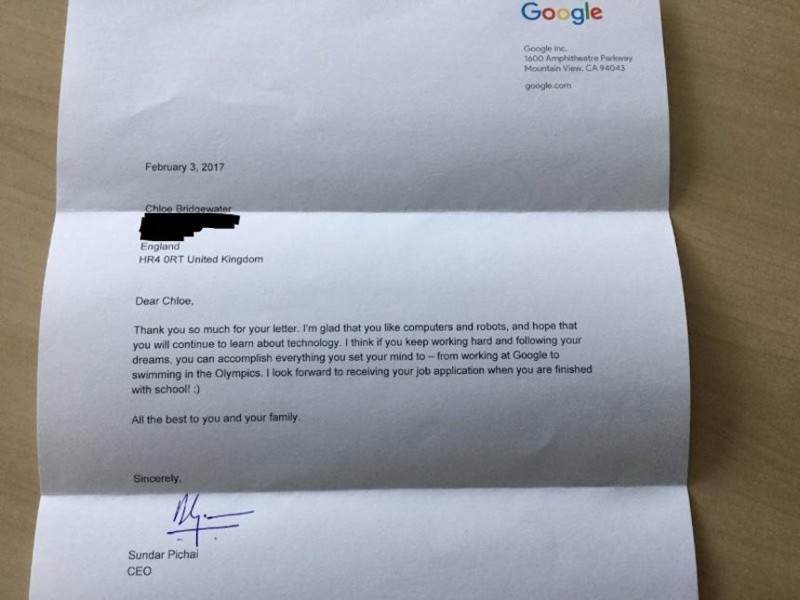 7-летняя девочка попросилась на работу в Google. И гендиректор ответил ей!