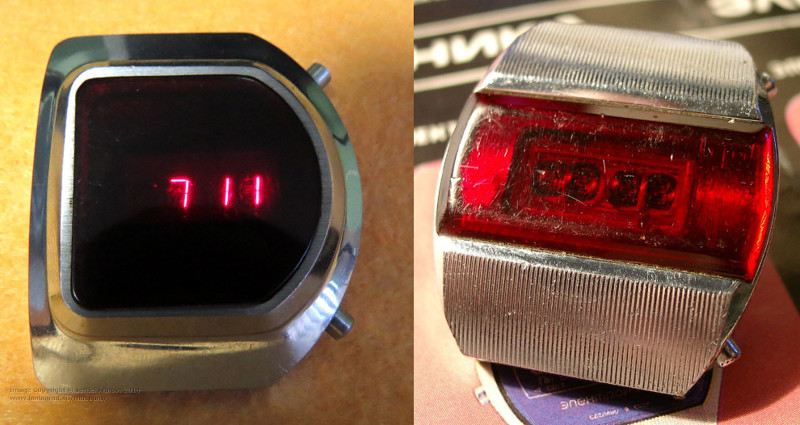 14. «Электроника-1» — настоящая легенда. Первые советские электронные наручные часы. Узнать время можно было, нажав на кнопку, после чего загорались светодиоды. Запуск серии состоялся в 1973 году