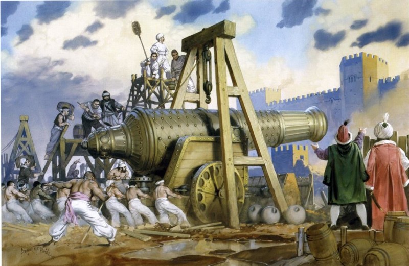 Реконструкция подготовки орудия для стрельбы методом indirect fire в 1453 году, во время штурма Константинополя.