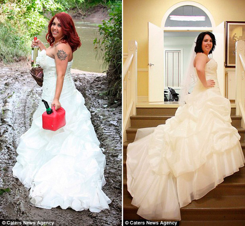 Девушка отпраздновала развод фотосессией с сожжением свадебного платья