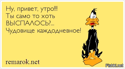 Ну привет. Утро ты хоть само выспалось. Доброе утро чудовище каждодневное. Утро ты само то хоть выспалось чудовище.