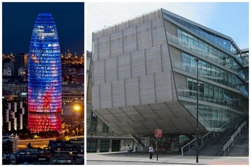 Небоскреб Agbar Tower в Барселоне и здание городского муниципалитета в Бильбао