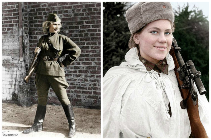 Советские девушки-снайперши - Кира Петровская и Роза Шанина