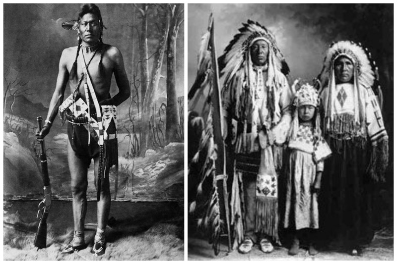 Вождь Сова, около 1886 года и семья из племени черноногих