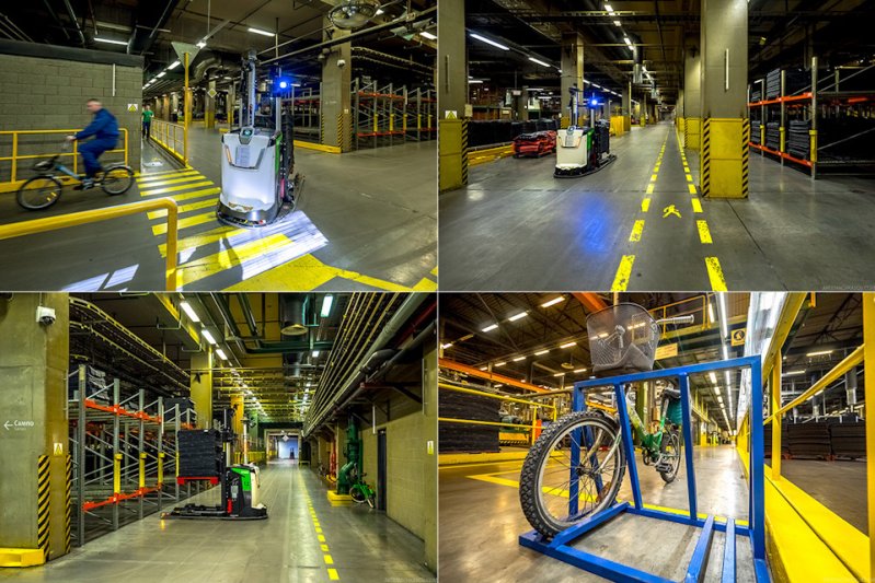 Помимо роботов, на заводе применяются велосипеды. Иначе дойти с обеда до места работы может занять полчаса…
