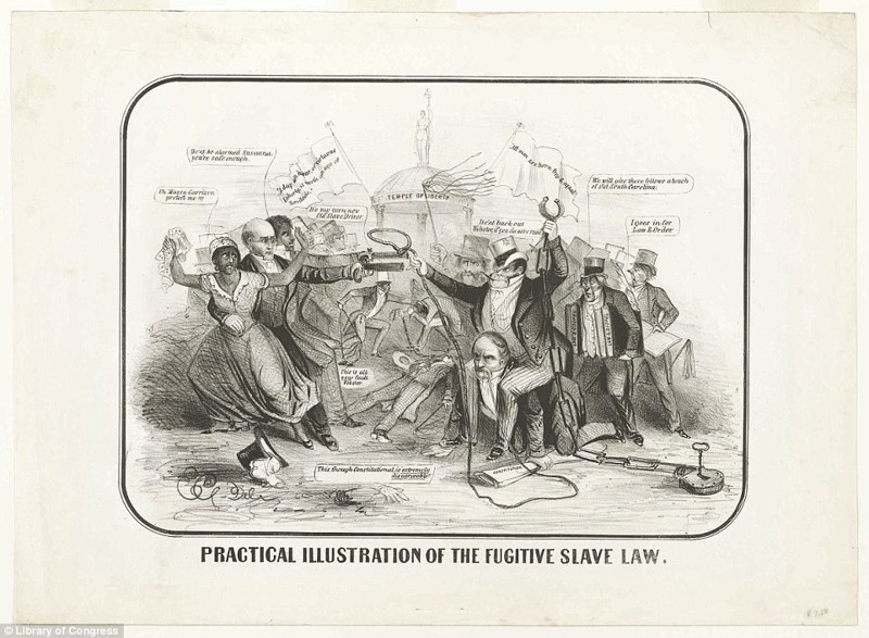 Иллюстрация, демонстрирующая антагонизм Северных аболиционистов и Государственного секретаря США Дэниела Уэбстера вместе со сторонниками Закона о беглых рабах 
