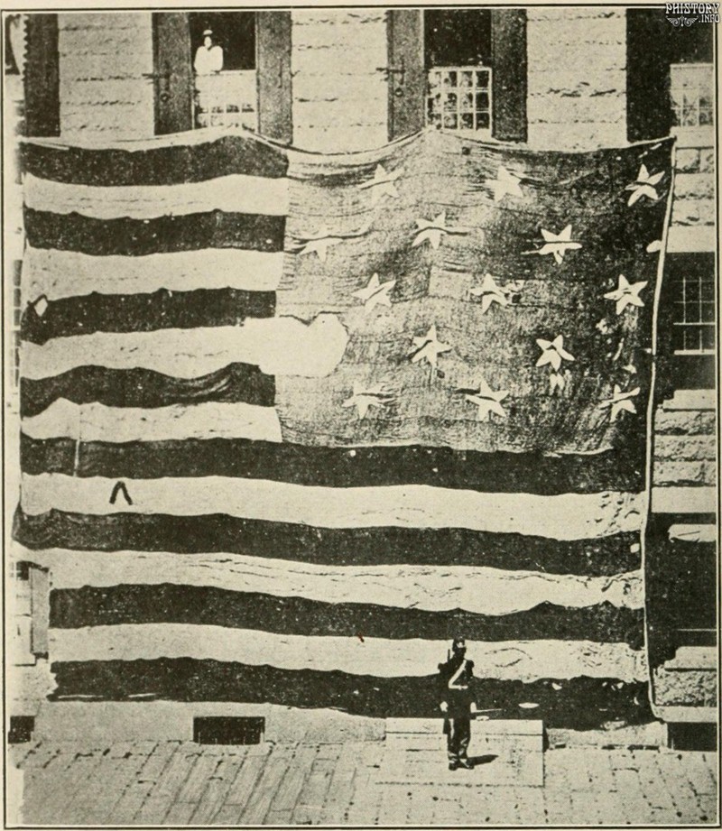 Оригинальный звездно-полосатый флаг, который находился в форте Мак-Генри во время бомбардировки в 1814 году, Бостон, Штат Массачусетс, США, 1873 год.