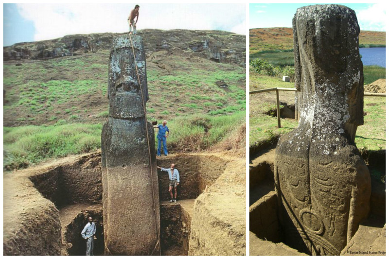 Статуи острова Пасхи, после того, как ученым захотелось понять насколько глубоко они зарыты