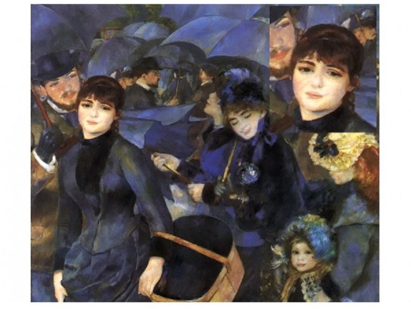 Картина "Зонтики" (1883) -  рядом с моделью художник (О.Ренуар)  изобразил себя..