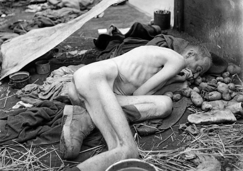 Мертвый  заключенный находится в вагоне поезда у концентрационного  лагеря Дахау в мае 1945 года.