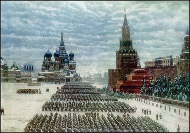 Картина. Константин Фёдорович Юон: Парад на Красной площади 7 ноября 1941 года.