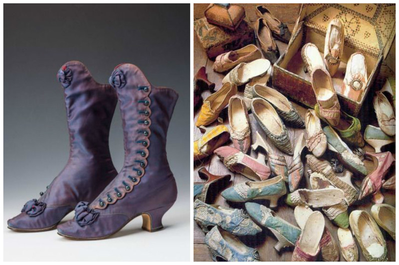 Обувь Марии Федоровны Романовой (1800 г) и туфли Марии Антуаннеты (Франция)