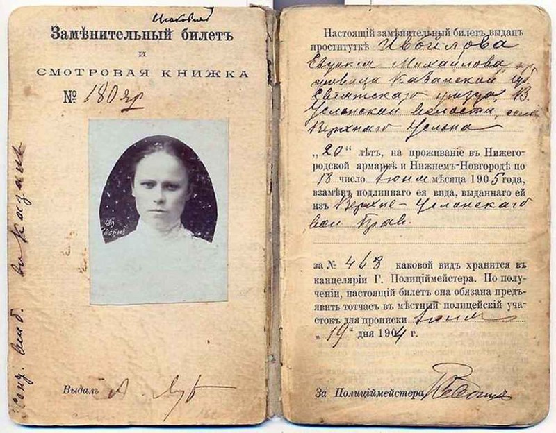  Регистрационный билет нижегородской проститутки. 1904 год