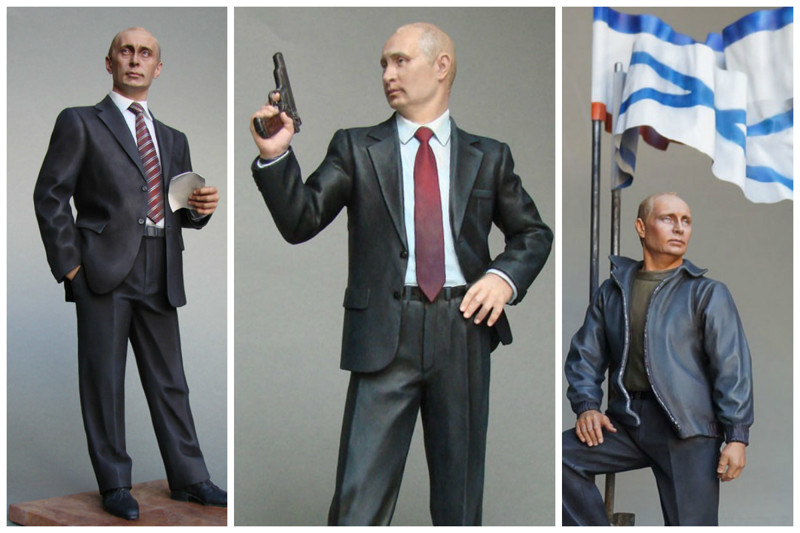 Наиболее часто В. Путина изображают в виде разного рода скульптур