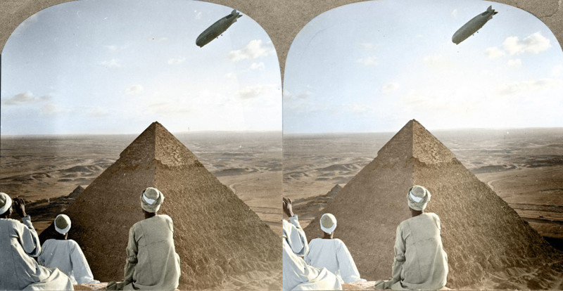 Cтереокартинка «Дирижабль „Граф Цеппелин“ в Египте», 1931 год, Каир