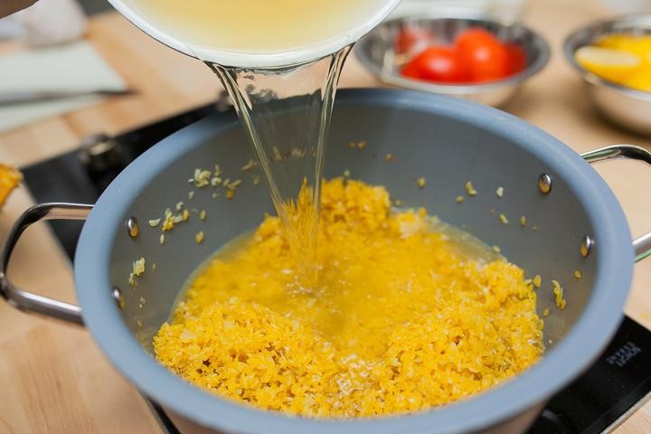 Панированные кальмары с орзотто