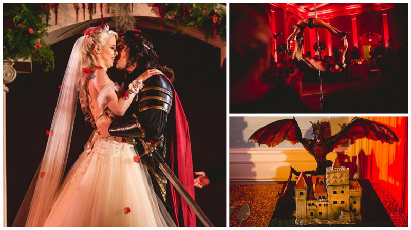 Вампирская свадьба: торт "Замок Дракулы", танцы на шесте и жених с клыками